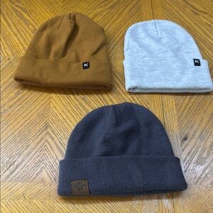 Set of Three Beanies - Brown, Gray, and Light Gray